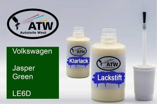 Volkswagen, Jasper Green, LE6D: 20ml Lackstift + 20ml Klarlack - Set, von ATW Autoteile West.